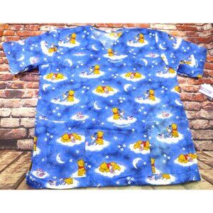NWT Disney By Barco Womens Winnie The Pooh Scrub Top M Blue Cotton/Polyester Ble